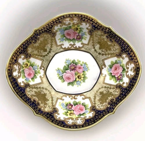 Antica ciotola Morimura Noritake rose oro cobalto dipinta a mano Giappone 1921-40 usata in ottime condizioni - Foto 1 di 11