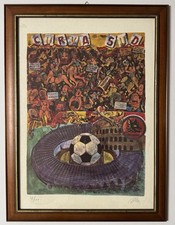 M. Orsi 50x70 screen print painting, south curve, football, sport, Rome, Totti, frame