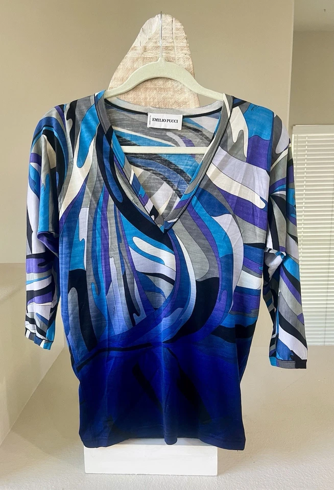 Винтажный Emilio Pucci Lapis Swirl надежном верхний синий/фиолетовый эластичной ткани размер 36 США 6 - Изображение 3 из 4