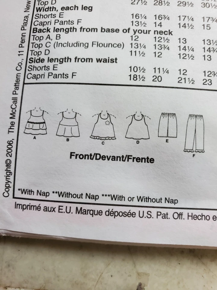 McCalls Pattern M5036 Girls Top Shorts Capris Halter Strap Child 7 8 10 12 UNCUT - Image 4 of 4