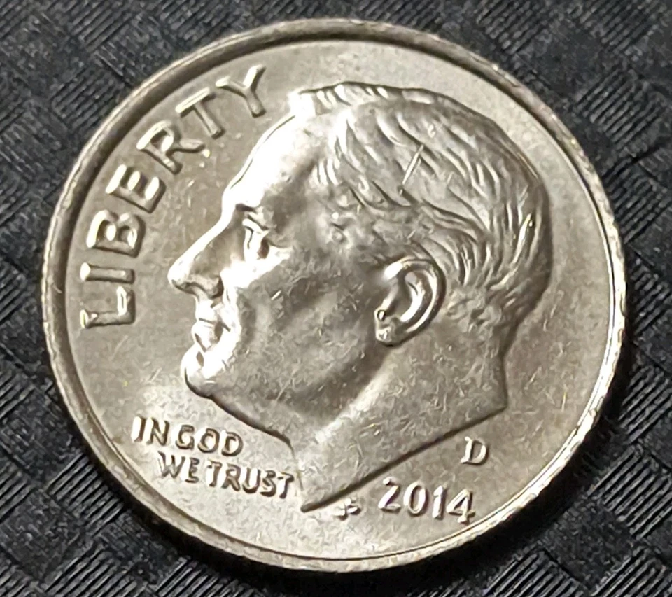 2014 D Roosevelt Dime Double Leaf & Lettering Offset Wide Rim Die Chip On Ear - Image 2 of 4