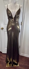 NWT IEENA/MAC DUGGAL SZ 0 Bronze V-Neck Sleeveless W/sweeping Train #26408