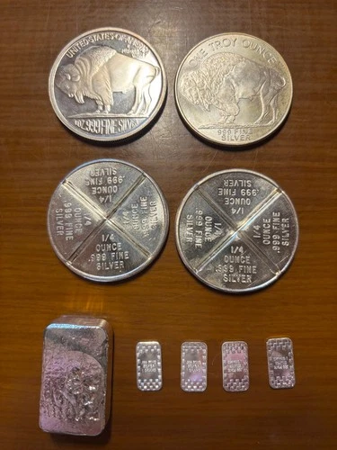 6+ Oz. of Silver Buffalo RDs Divisable Trade Units Skull & Cross Bones.999 Fine