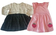 2 X GIRLS DRESSES 12-18 MONTHS 1 NEW STRAWBERRY COTTON 1 USED SPOTTY LONG SLEEVE