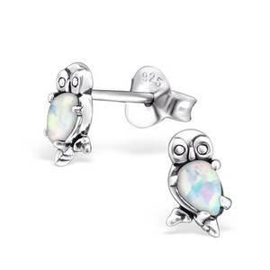 S Las 925 Sterling Silver Owl Stud Earrings With Fire Snow Image Is Loading S Las 925 Sterling Silver Owl Stud Earrings