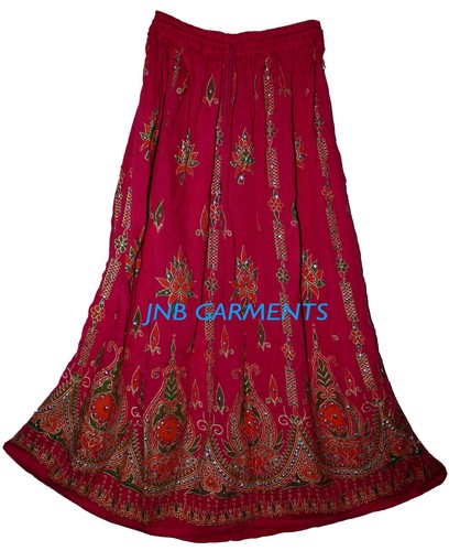 Plus Size XL To 2X Indian Ethnic Floral Sequin Maxi Skirt For Women Boho Gypsy - Picture 2 of 3