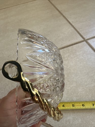 Vintage Mikasa Clear Glass Miniature Basket Metal Gold Tone Handle Candy Dish - Picture 4 of 5