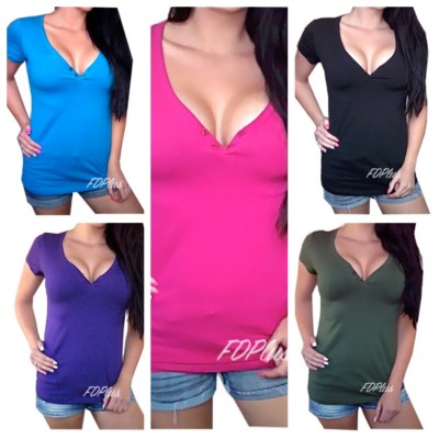 Sexy Low-Cut V-Neck Basic Solid 2 