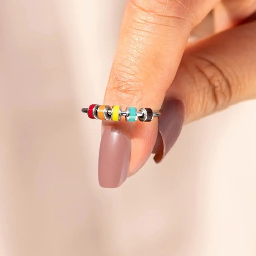 Adjustable Women's Fidget Ring -Anti-Anxiety Stress Relief Beads Rings Jewelry - Picture 8 of 17