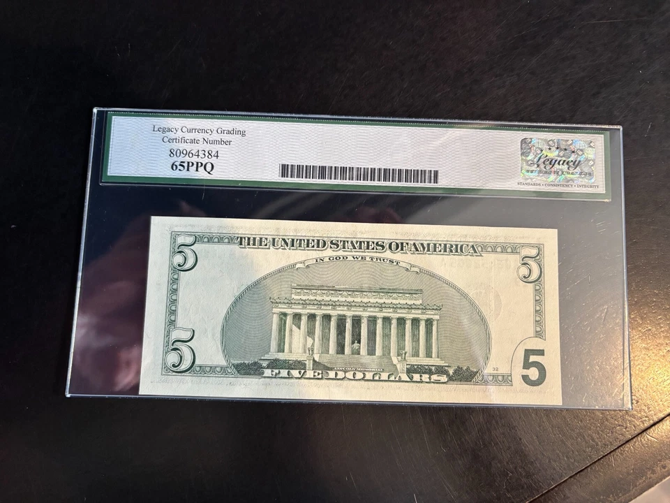 DBR 2003-A $5 FRN Minneapolis Gem Fr. 1991-I Legacy 65 PPQ Serial FI06452605A - Image 2 of 2