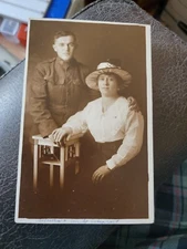 Postcard RPPC Man In  Uniform WWI Era With Wife H Crawford Studio