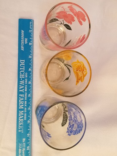 3 Vintage Water Drinking Glass Rocks Tumbler Mid Century Dogwood Primrose Tulip - Picture 6 of 6