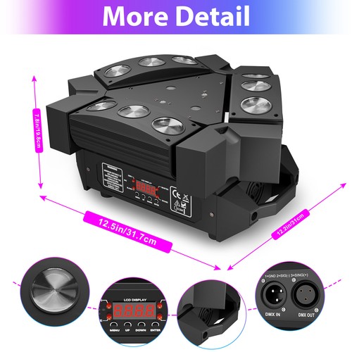 240W 9 LED Laser Moving Head Stage Lighting RGB Spider Beam Lights DMX DJ Disco - Picture 8 of 16