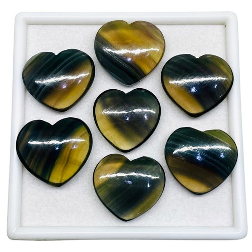 Lote de 7 piedras preciosas naturales de fluorita bicolor 24,5-26 mm corazón cabujón sin tratar - Imagen 9 de 11