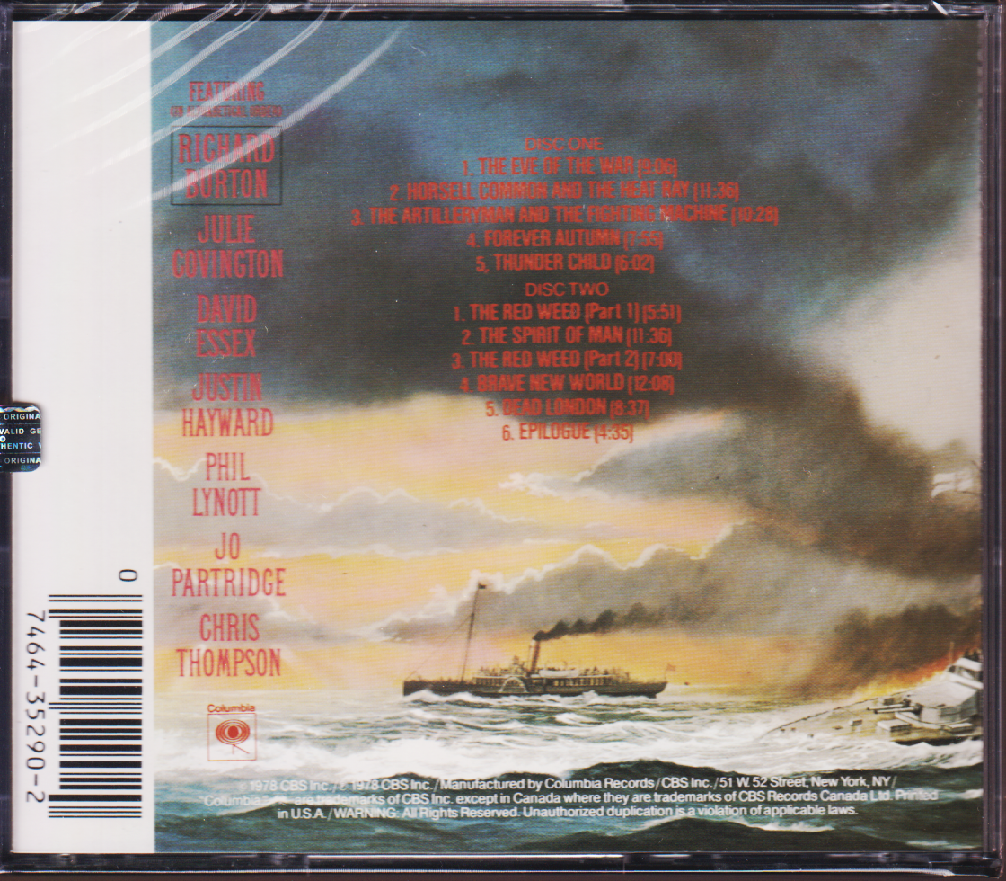 Jeff Wayne: the War of the Worlds (1986 Sony Music) *New and