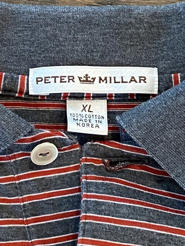 Peter Millar Gray and Red Striped 100% Cotton Golf Polo - Size XL - Picture 5 of 11