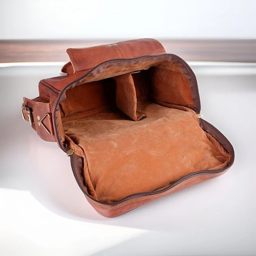 Goat Brown Leather Warranty Bag Camera Messenger Classic Bag Padded Satchel Bag - Picture 6 of 13