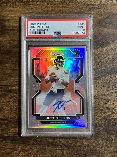 2021 Panini Prizm Silver Rookie Auto Justin Fields #334 PSA 9 RC Bears