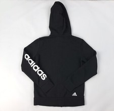 Adidas Zip Up Hoodie Jacket Black Youth Size M. W/ Sleeve Spellout Logo On Back