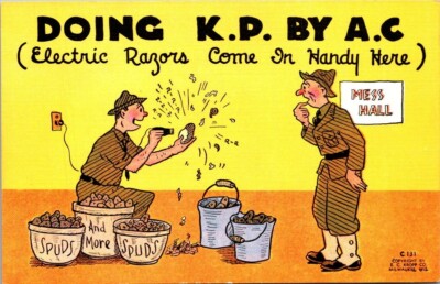 Postcard Doing K P By A C Electric Razor Come In Handy Here Linen