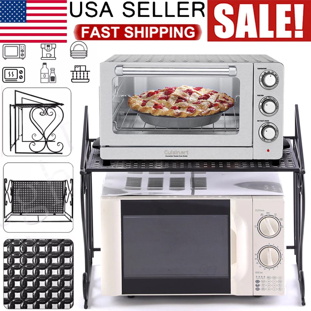 Metal Shelf Microwave Oven Rack Kitchen Organizer Counter Cabinet Storage Sturdy
