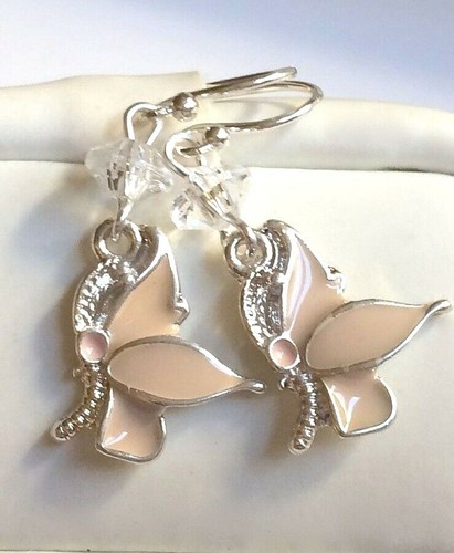 Pendientes de mariposa hipoalergénicos primavera de Pascua rosa melocotón plateado insecto - Imagen 2 de 12