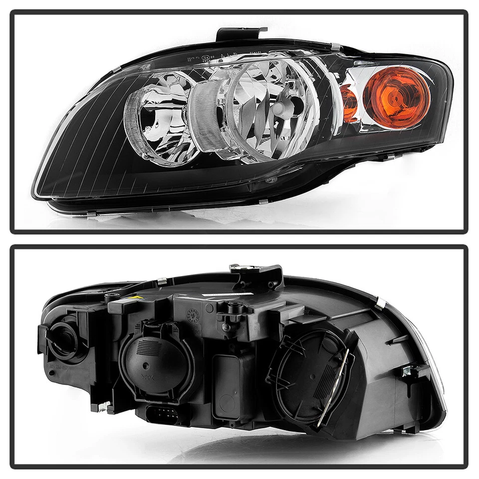 2006 2007 2008 Audi A4 S4 Halogen Headlights Black Housing Headlamps Left+Right - Image 2 of 4