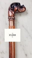 Vintage Brass Antique Style Pitbull Head Handle Brown, Wooden Cane Walking Stick