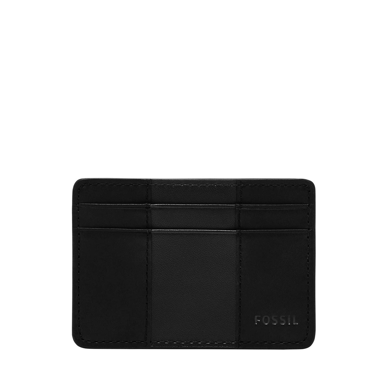 Тонкий минималистичный футляр для карточек Fossil - Mens Everett Leather, передний карман, Черный