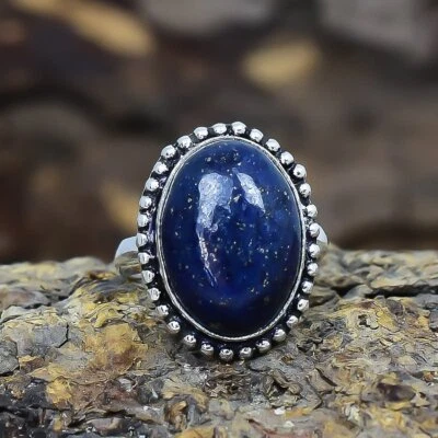 Lapislazuli Edelstein Handgemacht Ethnisch Silber Schmuck Ringgröße 7 RSLS317 - Bild 1 von 4