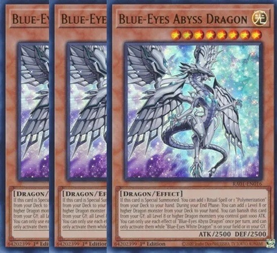 Yugioh - Blue-Eyes Abyss Dragon x 3 - 1st Edition Ultra Rare NM