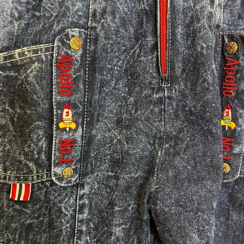 Great Flamingo Boys Bib Overalls Size 5 Dark Acid Wash Vintage Made in Taiwan - Picture 4 of 8
