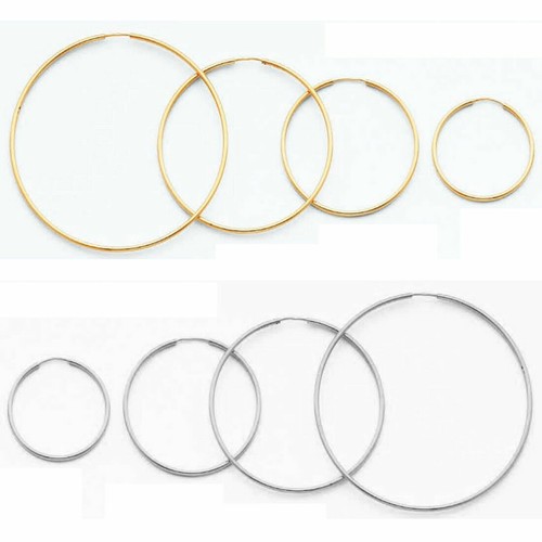 Plain Round Large Hoop Earrings 14k Yellow White Gold Aretes Arracadas Oro 1.5mm - Picture 1 of 9