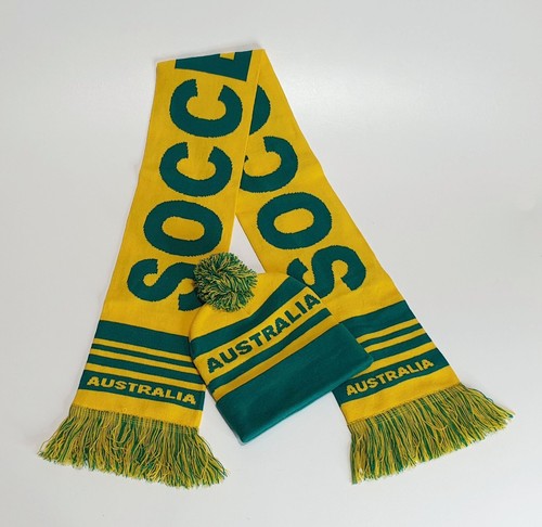 Australia Football Socceroos Team Supporter Green & Gold Yellow Scarf Beanie - Picture 7 of 7