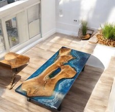 Blue Epoxy River Top Center Dining Table Epoxy Console Table Handmade Furniture