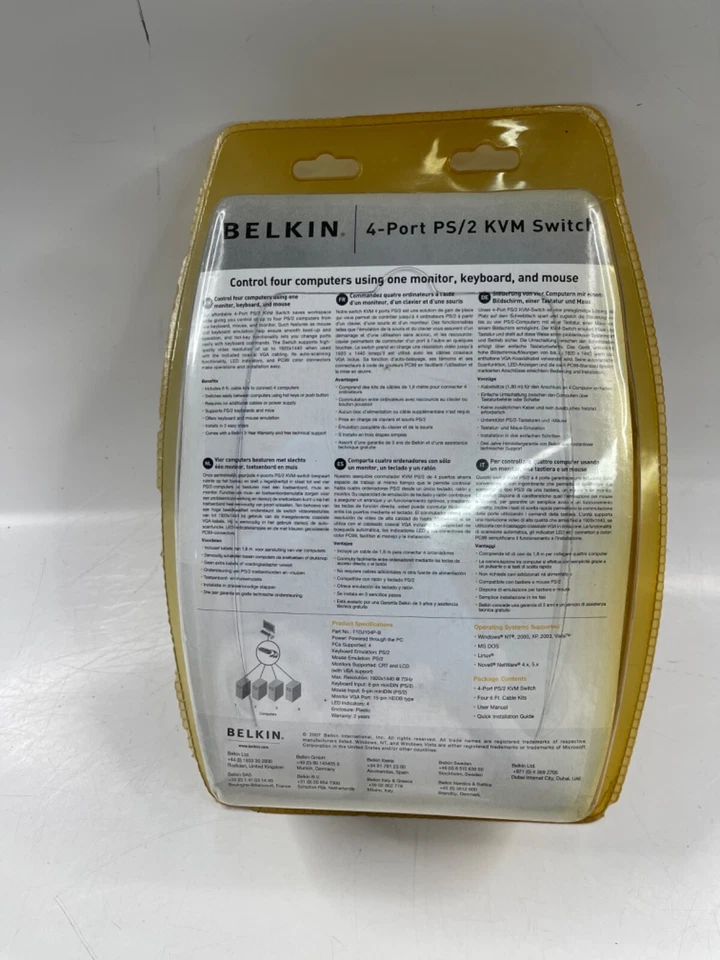 Belkin 4 Port PS/2 KVM Switch Steuerung von 4 Computern Vintage Neu - Bild 2 von 3