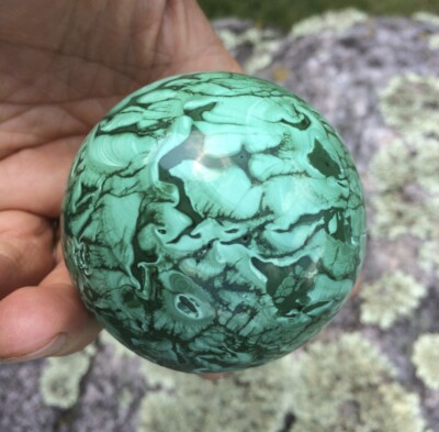 Malachite sphere (unusual, abstract patterning) healing crystal