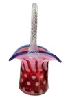 FENTON CRANBERRY OPALESCENT STARS & STRIPES TOP HAT BASKET SPECIAL ORDER 2001