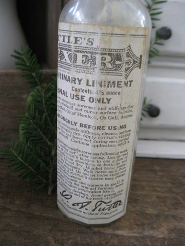 Antique Glass Bottle Original Paper Label Tuttle's Elexer Horse Liniment - Picture 3 of 11