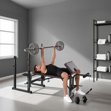Weight Bench with Barbell Rack, Preacher Curl Bench, Leg Curl Machine