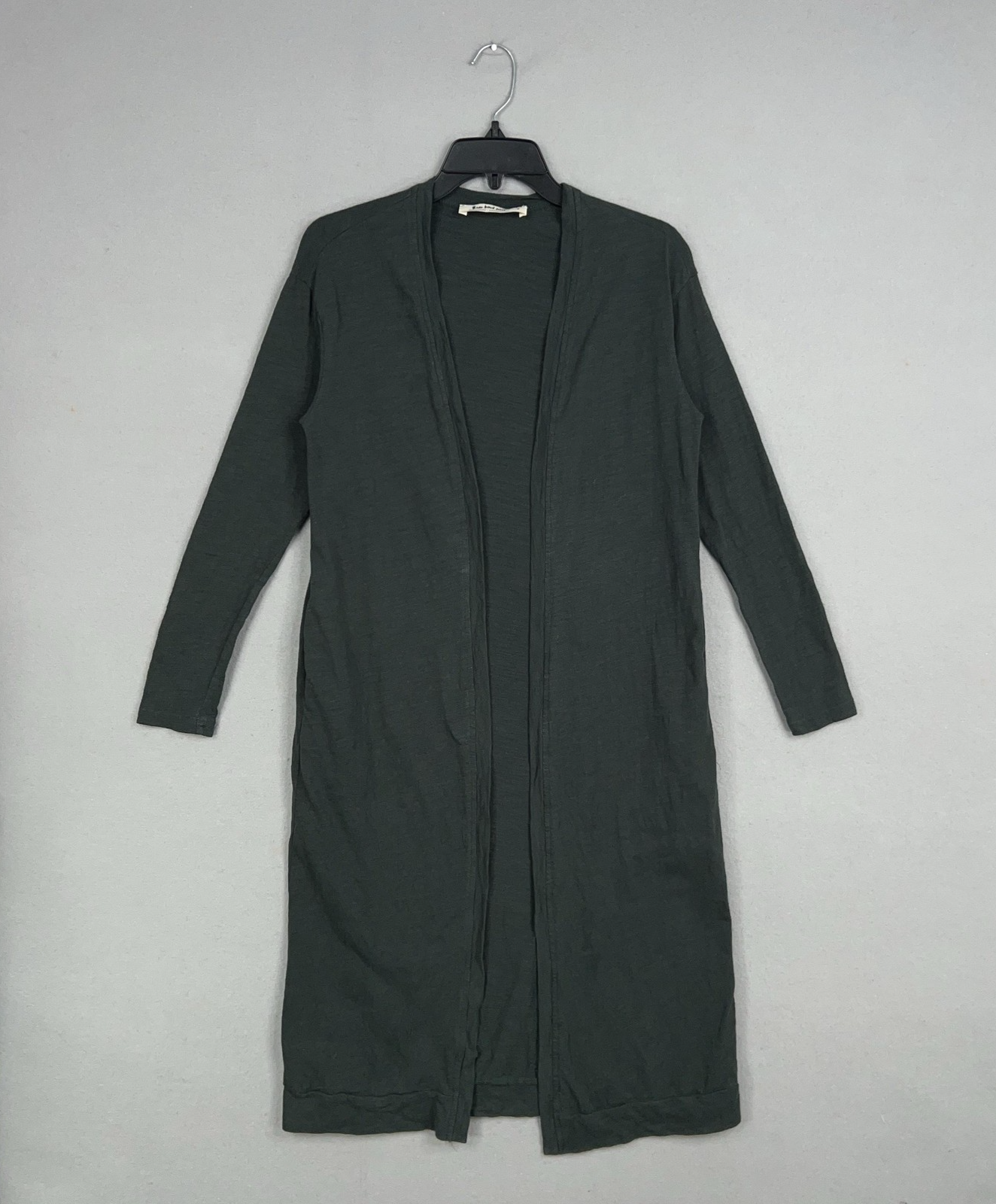 Three Bird Nest Cardigan Womens Small Forest Green Long Open Duster Pocket Drape