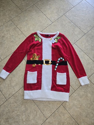 United States Suéteres Mujer Rojo Mrs. Claus Suéter Vestido Nuevo con Etiquetas Lentejuelas Grande - Imagen 1 de 5