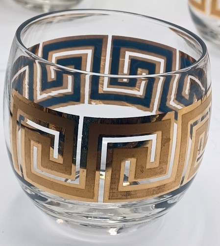 Set of 11 Culver Greek Key Roly Poly Low Ball Glasses 22 K Gold, MCM Rare - Picture 5 of 13