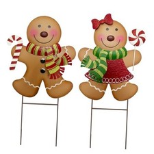 Outdoor Christmas Decorations,27" H Large Gingerbread Boy and Girl Metal Yard
