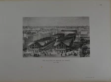 Antique Paris France Art Print Temple Market Map 1845 French Expo 1900 Original