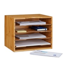 Briefablage Schreibtisch-Organizer Ablagesystem 5 Fächer natur stapelbar