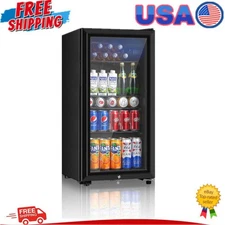 Beverage Refrigerator 3.2 Cu.ft Mini Fridge Double Glass Door Cooler Office Bar