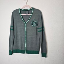 Harry Potter Slytherin Crest Cardigan Sweater Gray Green Unisex Size M Cosplay
