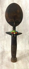 African Fertility Doll Ashanti Akuaba With Glass Beaded Necklace 12"H x 3.5"W