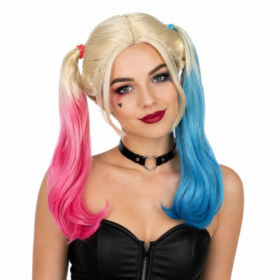 Harlekin rosa blau Zopf Perücke blond Cosplay Halloween Kostüm Perücke